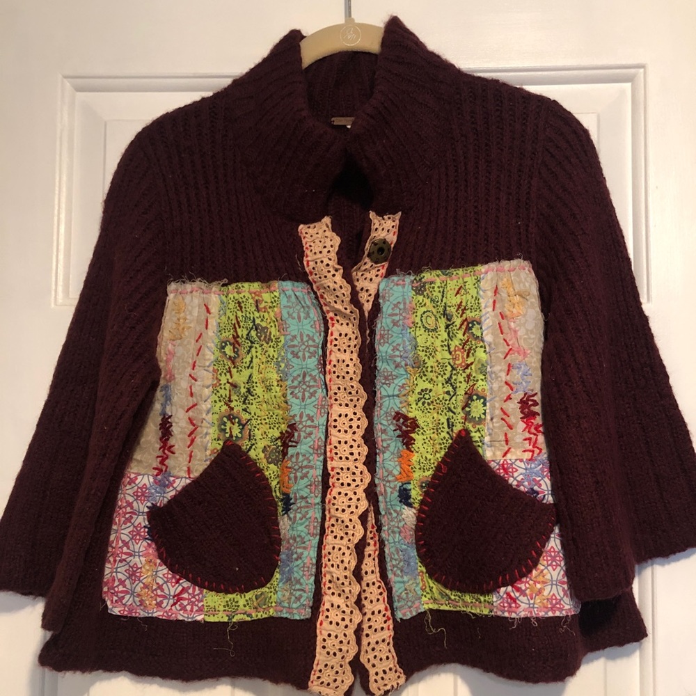 Free People Patchwork Cropped Cardigan